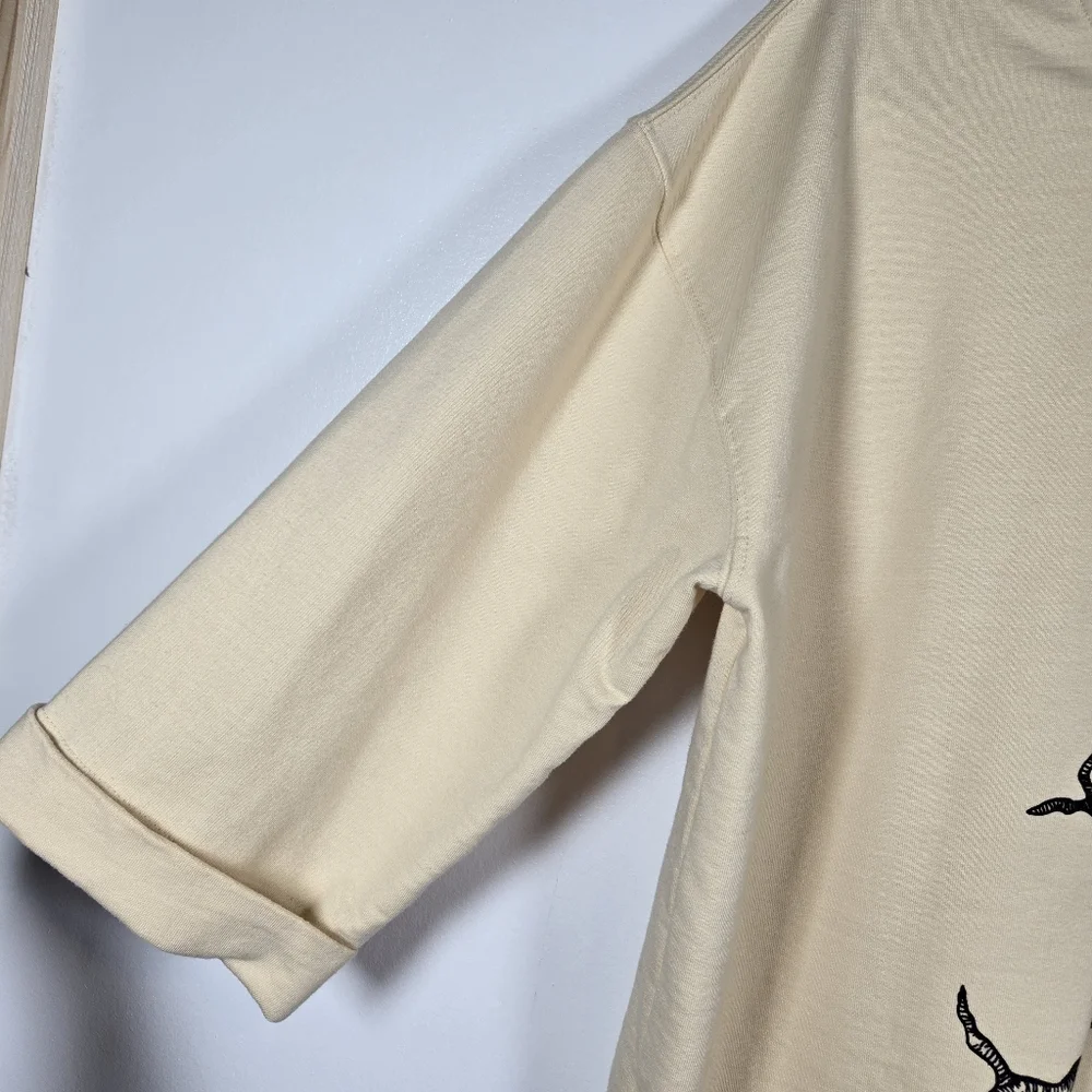 Catalog Favorites Owl Birch Cream 3/4 Sleeve Crew Neck Sweatshirt Top Size Large - Picture 6 of 12